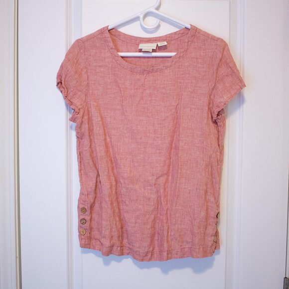 Cottagecore VTG Coral Linen Blend Button Detail Shirt Blush M | Soft Autumn - Picture 1 of 6